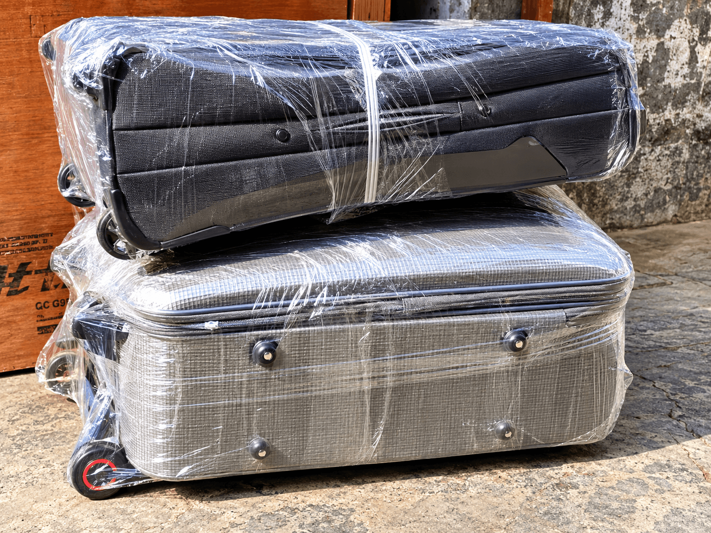 Wrapped suitcases