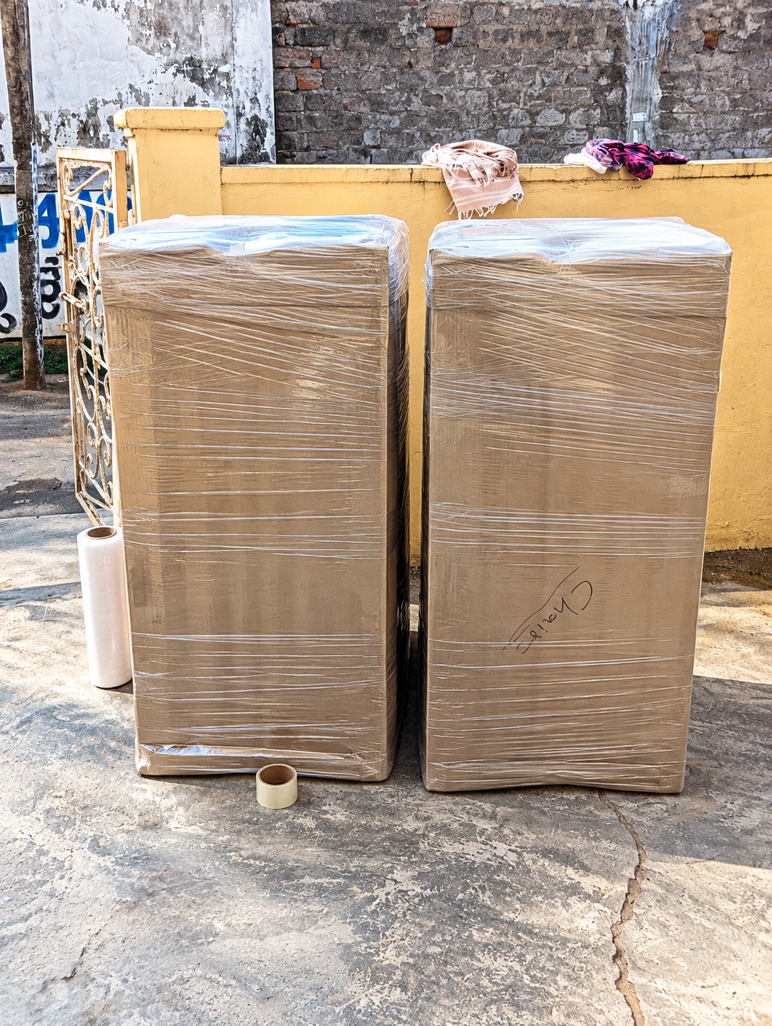 Wrapped fridge